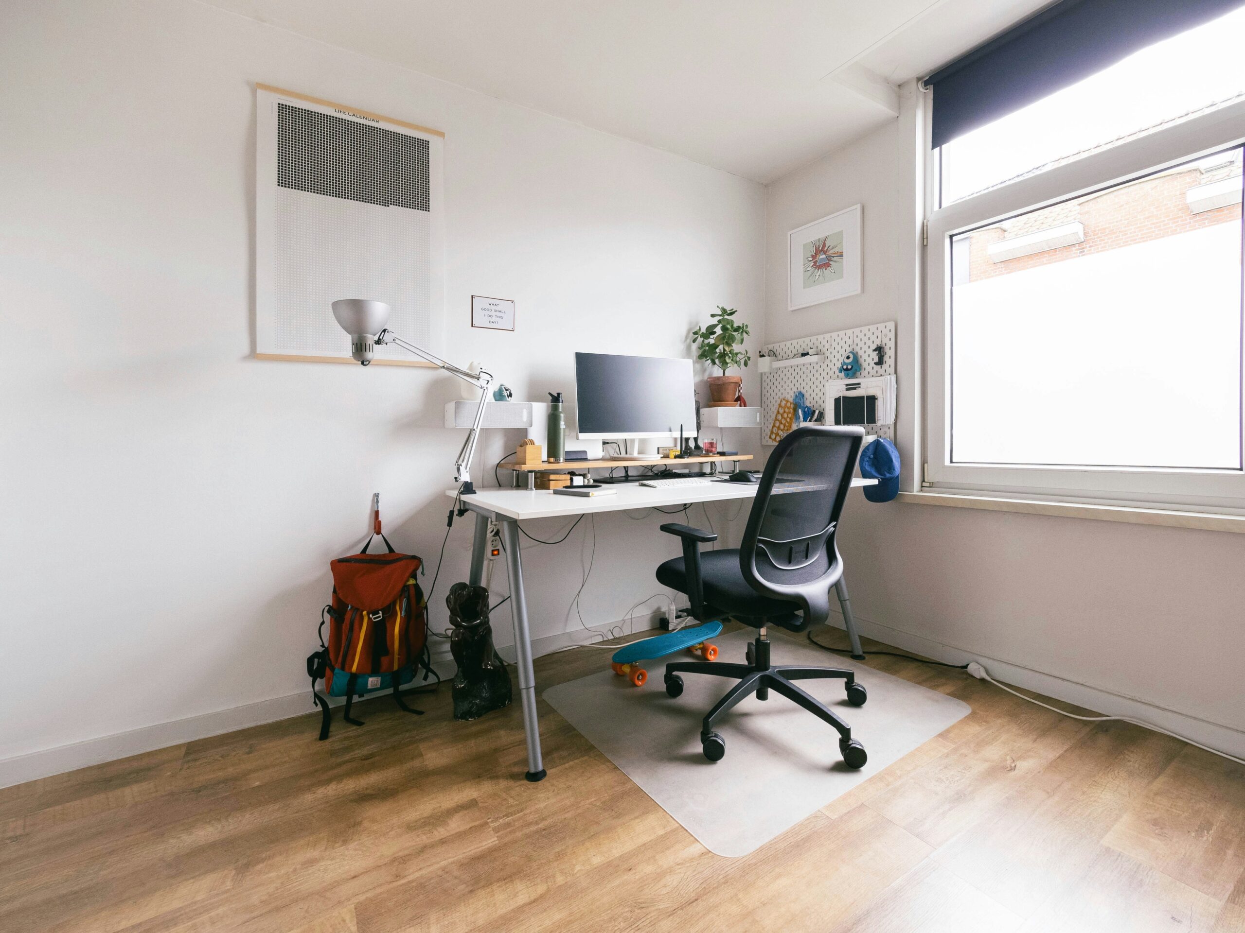 Roller shade on window used in home office