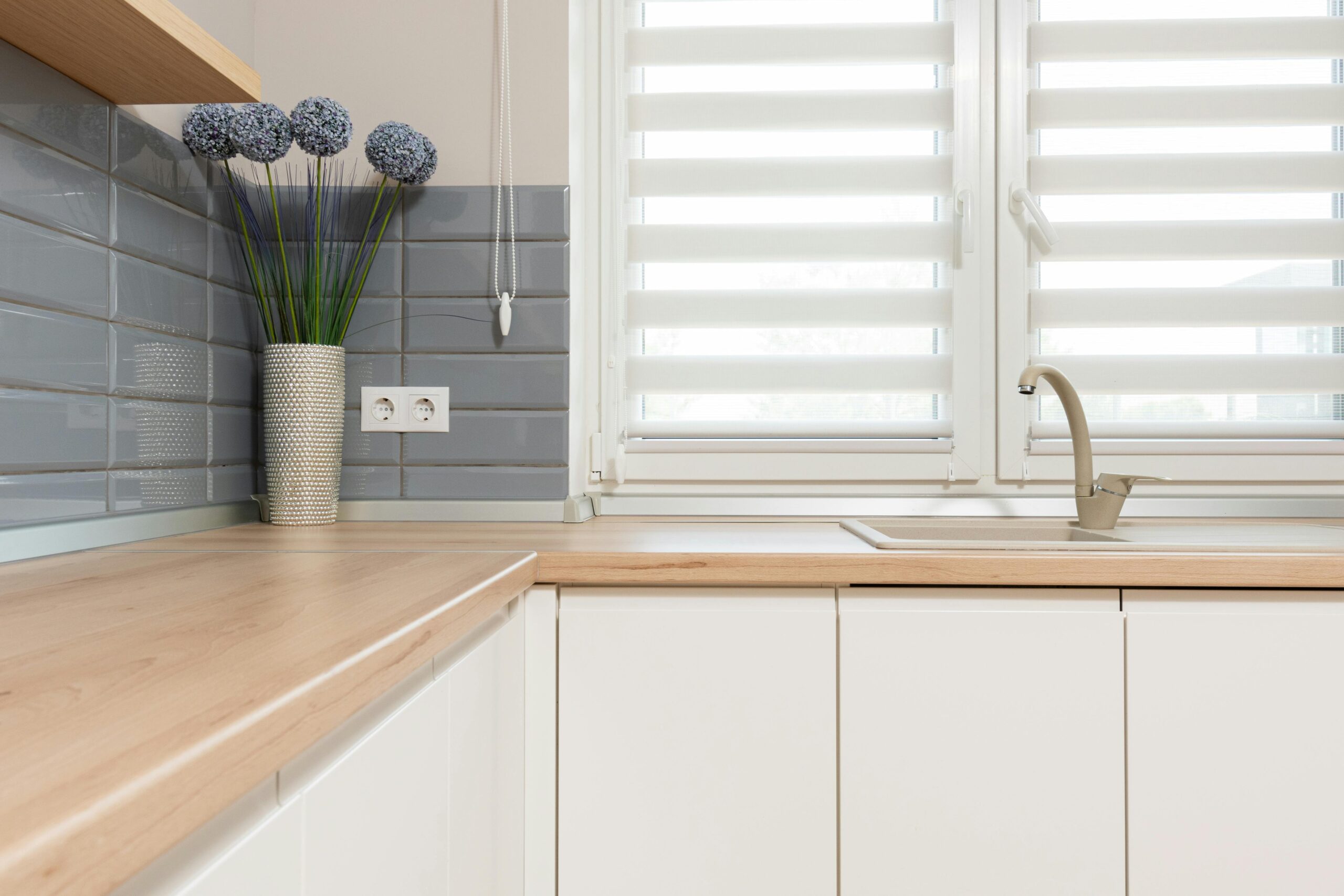 Faux Wood Blinds in Kitchen | Moisture Resistant Blinds