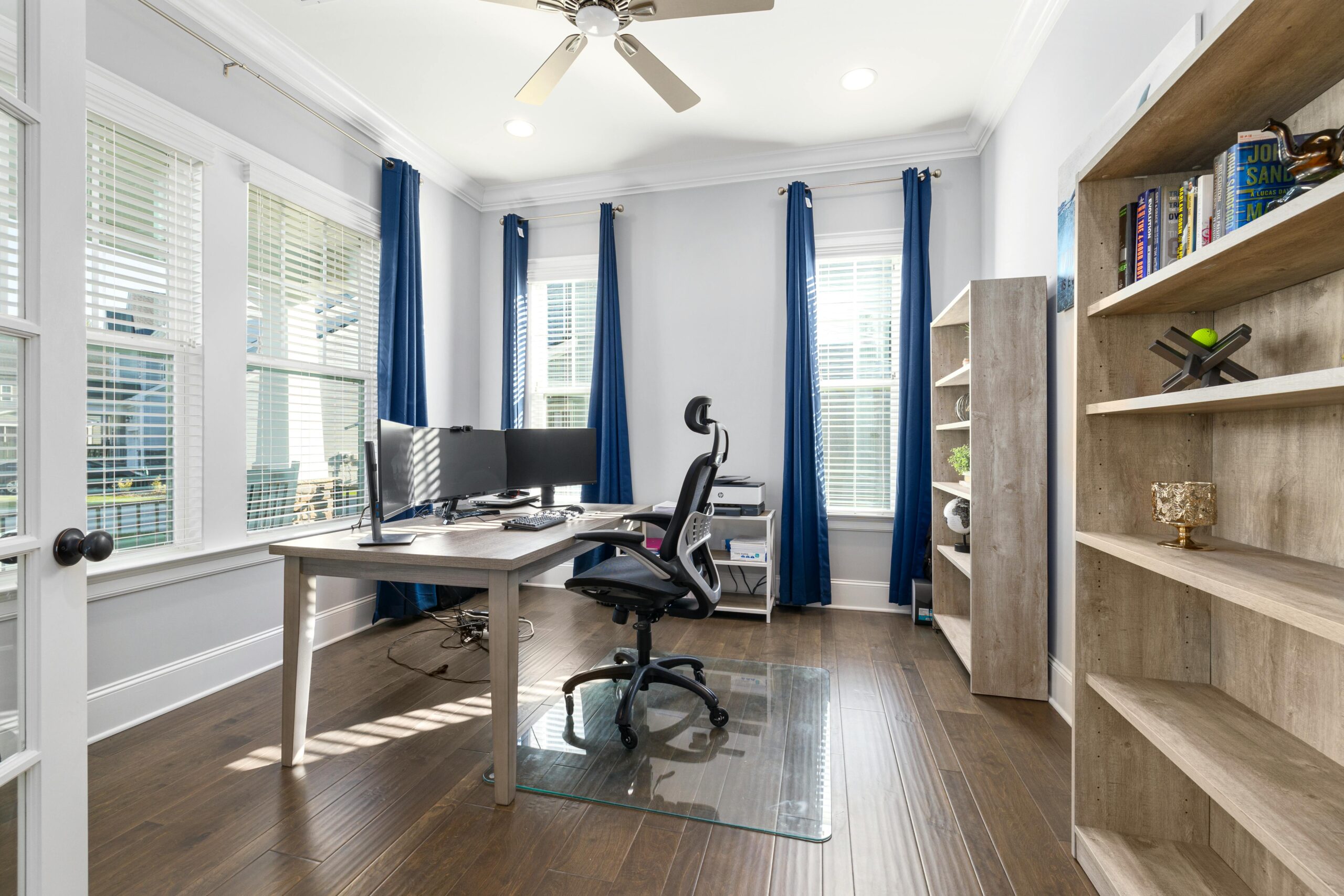 Home Office having Bamboo Shades in windows