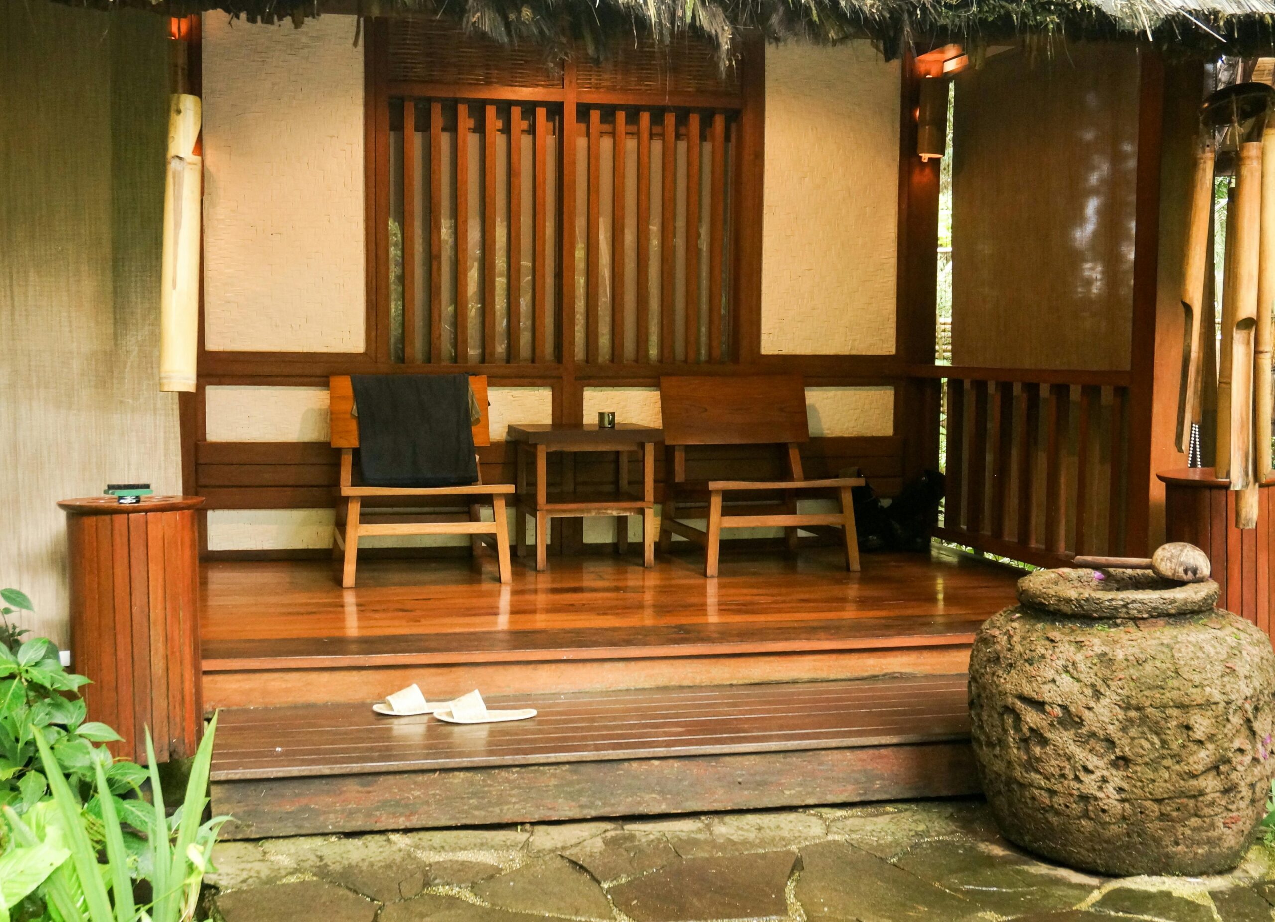 Porch having bamboo shades