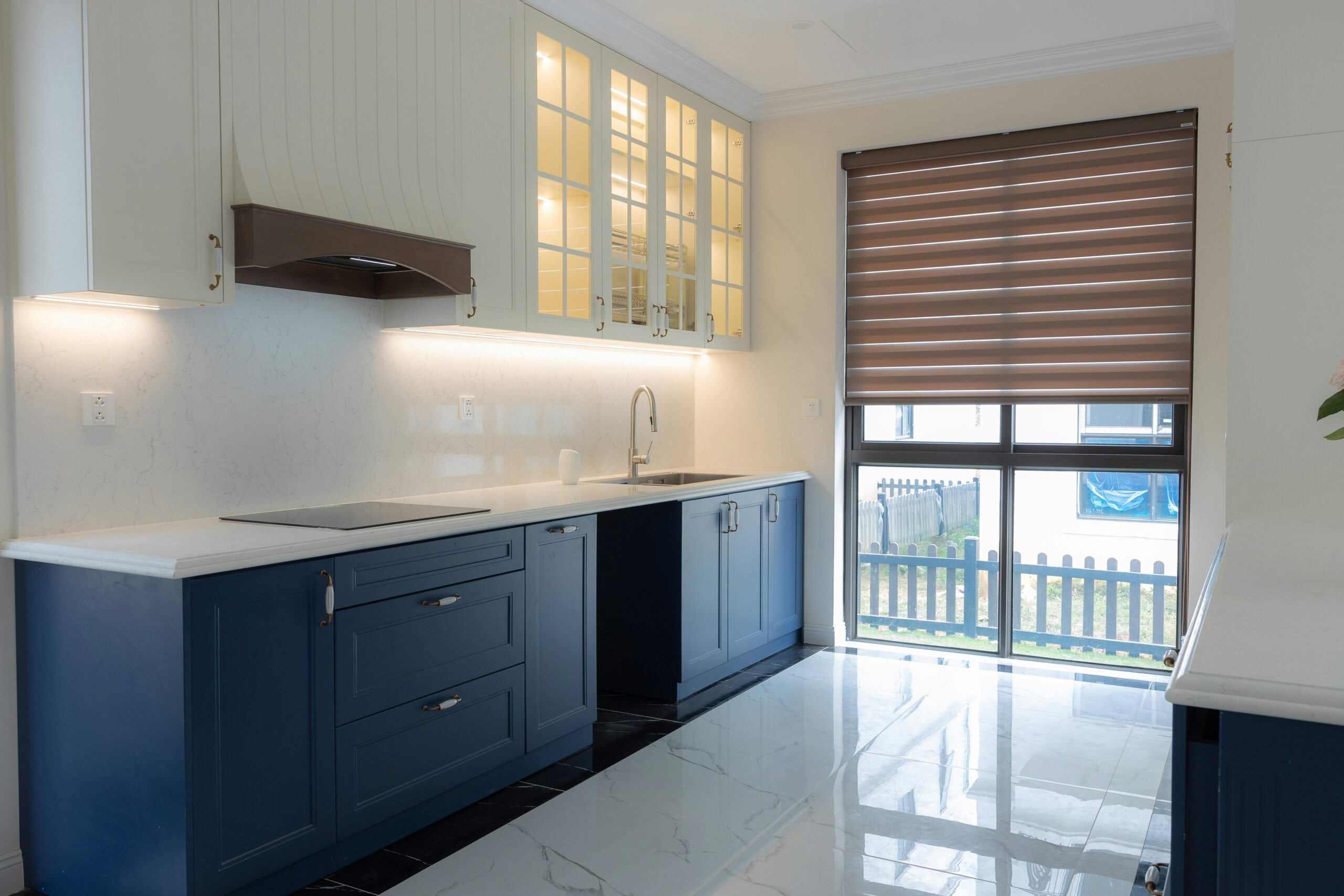 Kitchen roman shades installed light filtering shades